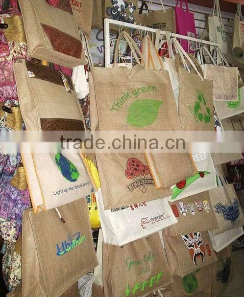 2015 fashion 100% jute reusable shopping jute bag