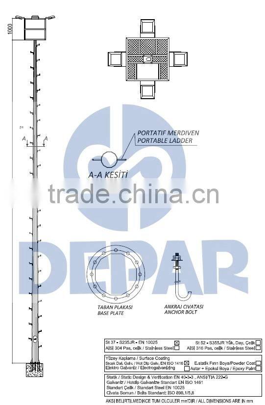 30m Polygon Flood Light Pole -hot dip galvanized lamp post, high mast lamp column