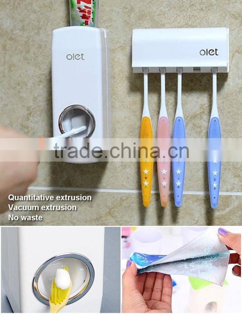 Toothpaste Dispenser Wall Mounted Automatic Toothpaste Squeezer Toilet Brush Holder Hands Free Dust-proof Toothpaste Squeezer