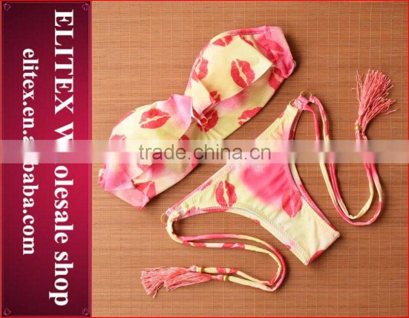 2017 Newest floral top dark orange bottom print sexy swimwear for mature women CK351