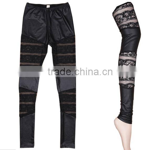 2014 Newest Design Very Hot Sexy Young Girls Gothic Punk Lace Leather Look Stretch Pants Leggings Tights Wholesale