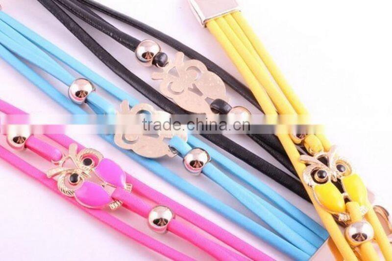 2014 Charm Brown Leather Bangle Bronze Heart Multi-Layer Wristband Wrap Belt Bracelet