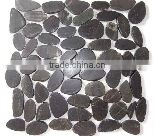 Flat River Stone Black Pebble Tile Flooring