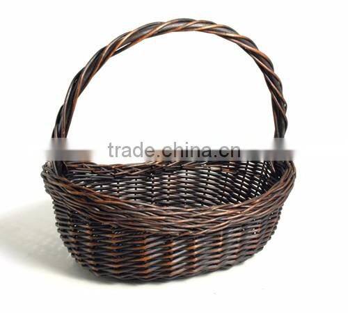 high handle wicker basket wholesale, oval willow basket with handle