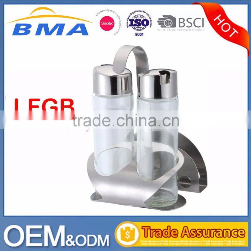 Factory Stainless Steel Condiment Glass Oval Oil and Vinegar Bottle Holder