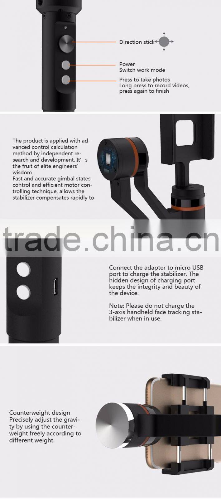 Hot Bluetooth Handheld 3Axis Face Tracking Stabilizer For Mobilephone/Camera Photographing,Dual Purpose Professional Stabilizers