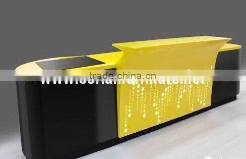 Modern design acrylic solid surface hi macs made colorful led lighted restaurant counter table