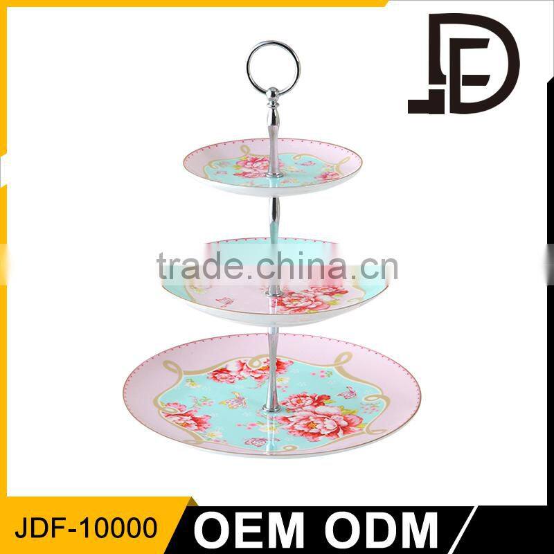 wedding fancy decor ceramic double layer porcelain 3 tier cake stand