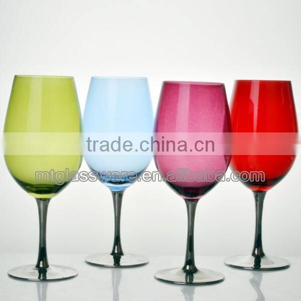 color red wine glass with silver stem and base