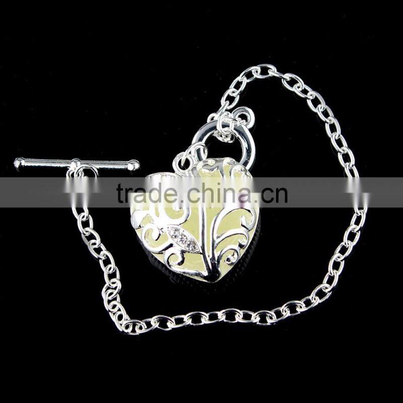glowing bracelet Silver glow in dark heart pendant luminous bracelet