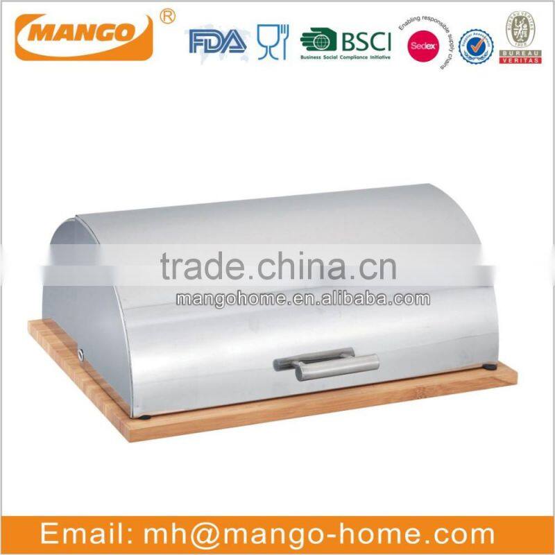 Stainless Steel Kitchen Bread Bin With Wood Bottom