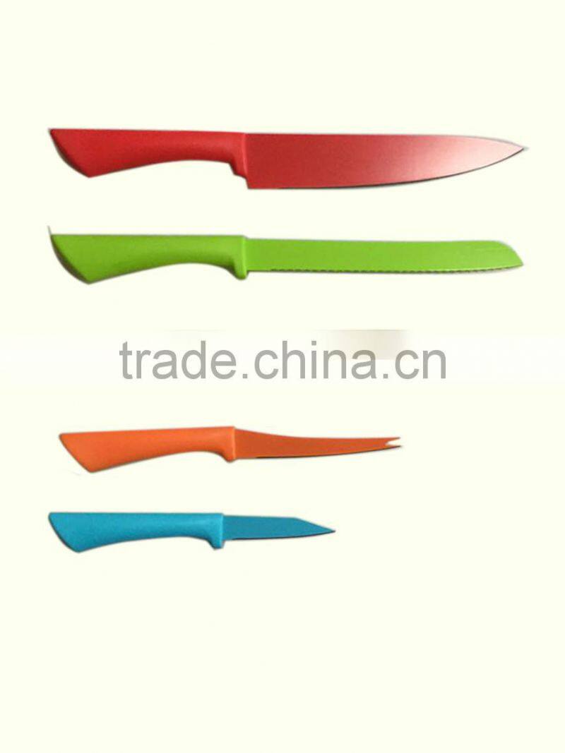p45-059 6pc stainless steel color knife set with wooden folding block