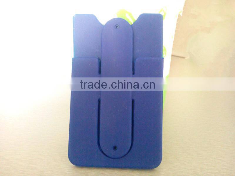 Hot selling Blue adhesive stickers silicone rubber mobile phone card holder for mobile phone