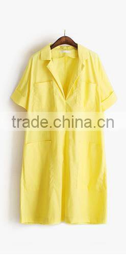 2016 New Pockets Design Women Shirt Dress