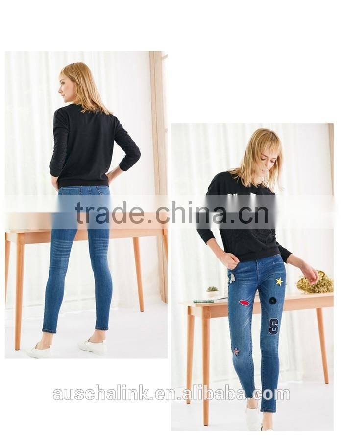 hot sale euro plus size fat lady fashion denim jeans customized