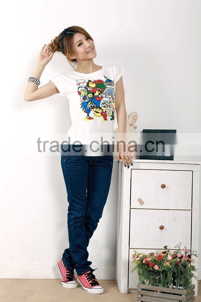 printed 100%cotton short sleeve women T-shirt wholesale