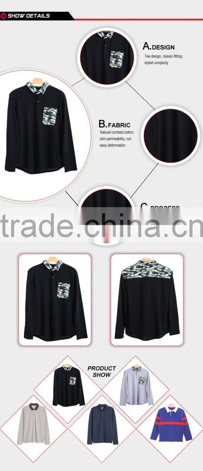 Mens long sleeve colar polo shirt with pocket