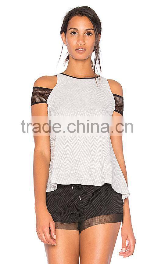MGOO Hot Sale Women Sportswear Mesh Tank Top Women Contrast Mesh Sport Top With Shoulder Cuffs