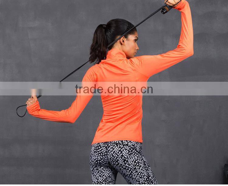 Wholesalegirls plain long sleeved dry fit t-shirts half zip orange