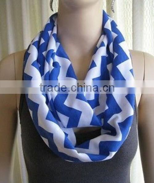Royal Blue Chevron Infinity double loop circle Scarf cotton blend jersey knit for woman
