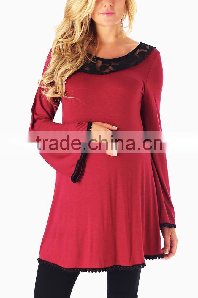 BLUE TAUPE TRIBAL PRINT FRINGE HEM OPEN MATERNITY CARDIGAN