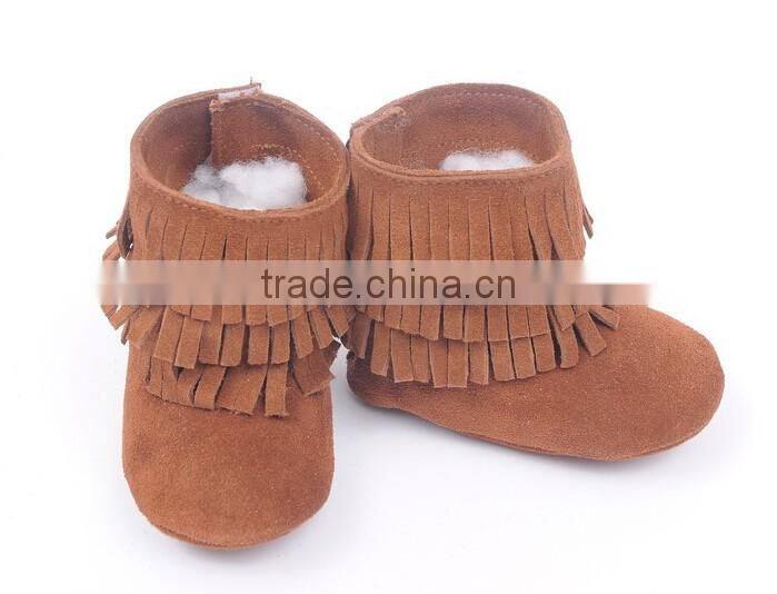 Fringed genuine leather suede baby boots