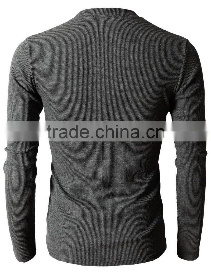 Mens Trendy Bound Pocket Waffle Cotton Knit Long Sleeve Henley Shirts