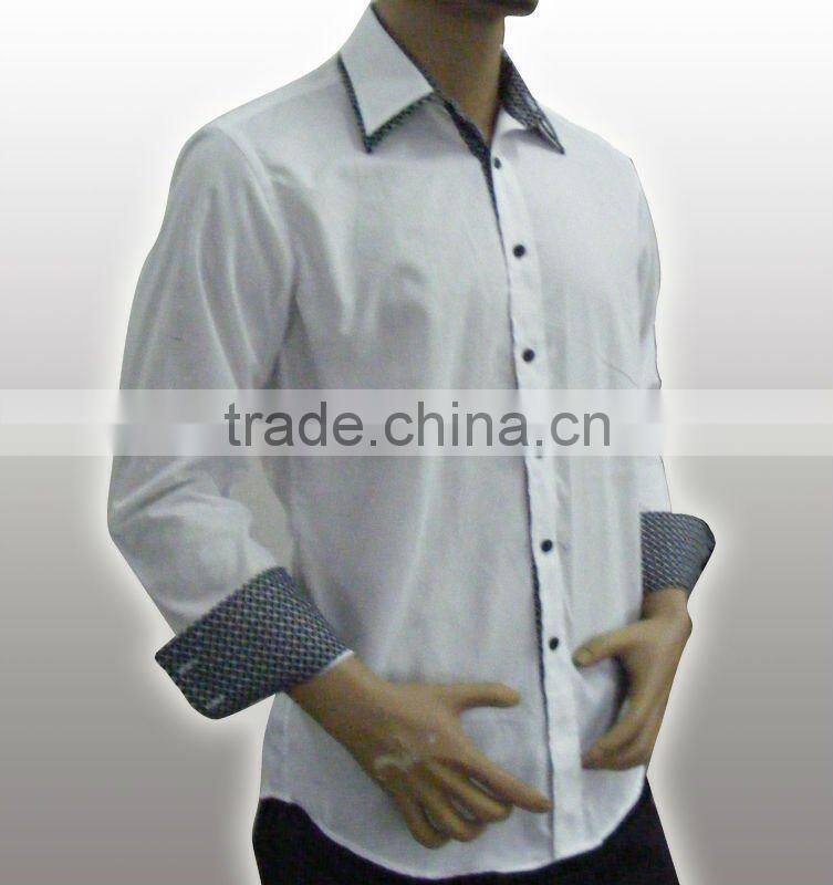 100%Organic cotton High quality Fancy dark blue men shirt with Double collar and Embroidered logo