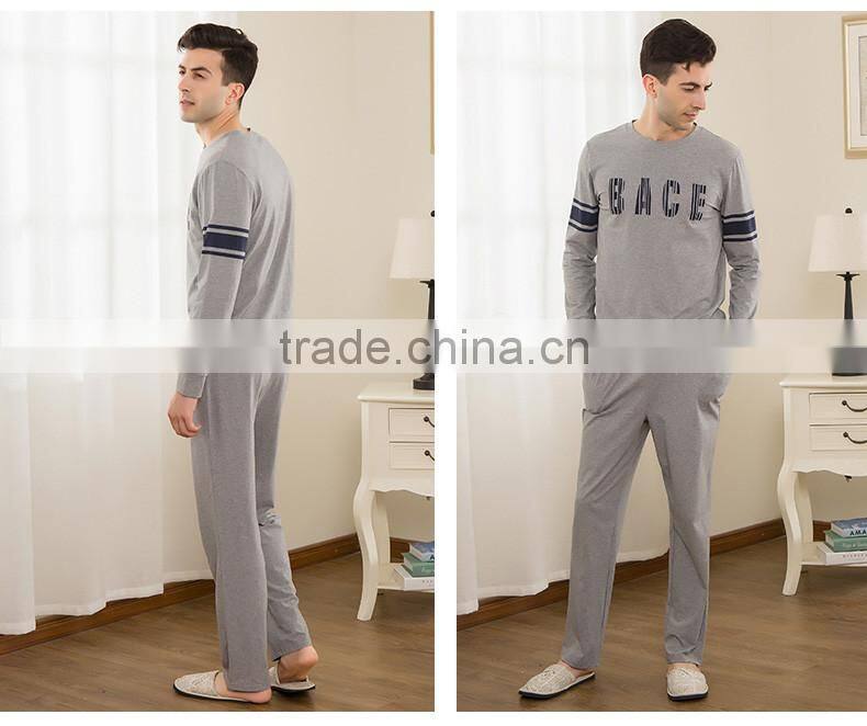 2017 Best Qianxiu Wholesale Lightweight Long Sleeved Elegant Gray Knit Cotton Mens Sleep Shirt