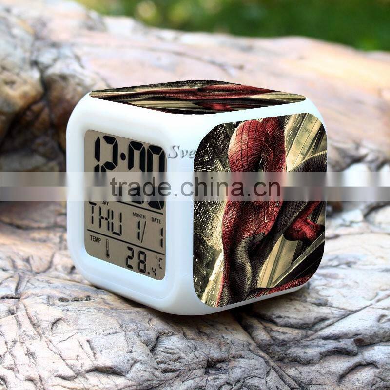 (Low price)2015 Hot Spiderman LED Alarm Clock,glowing led color change digital alarm clock, Spider man Digital Alarm Clock