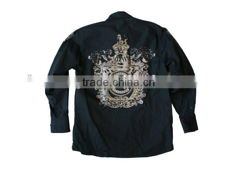 man flocking print shirt