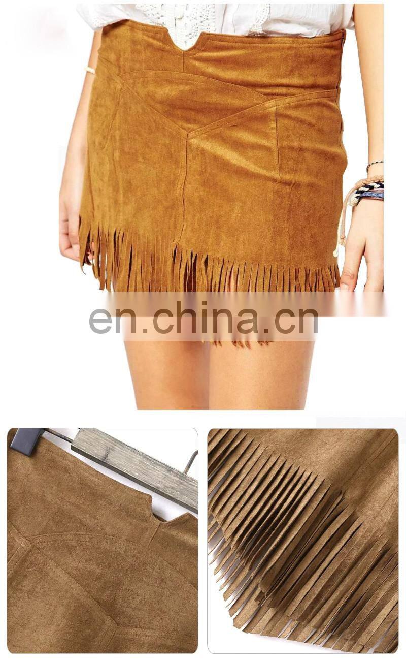Mini Skirt Brown Tassels Chamois Leather Skirt