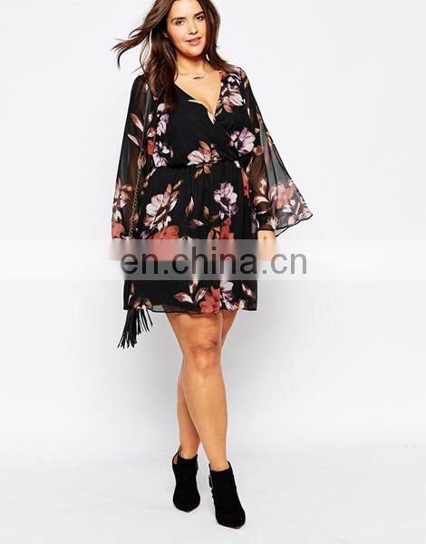 New look inspire flutter sleeve dress women plus size chiffon cloting