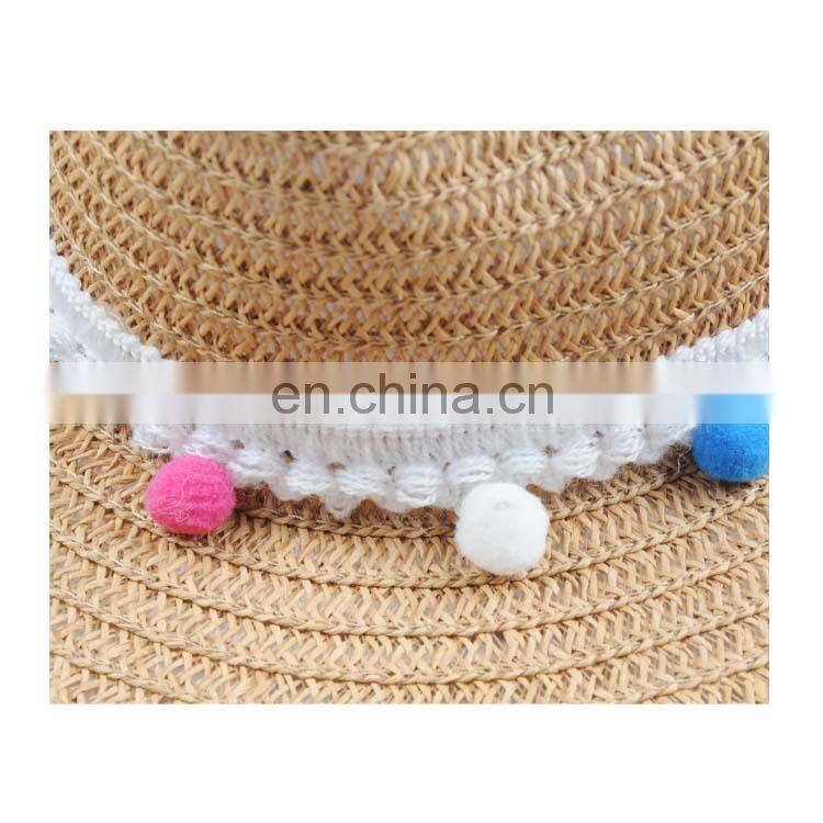 Wholesale summer stylish natural 100% paper women panama hat with headband pompom