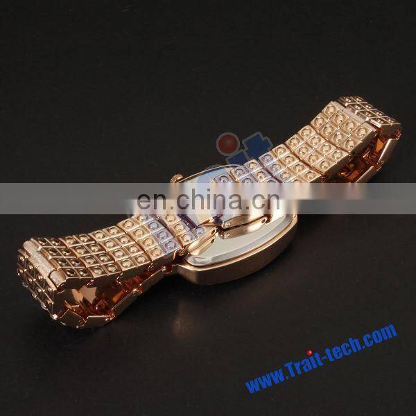 Bling Bling Obround Watch Dial Plate with Rhinestone Inlaid Metal Watchband Quartz Watch