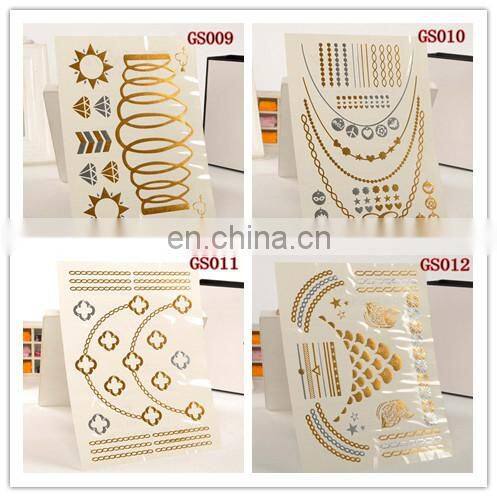 Wholesale Newest Design Tattoo Sticker Metallic Sexy Ladies Makeup& Henna Small Order Cheap Tattoo Stickers Paper Gold Silver