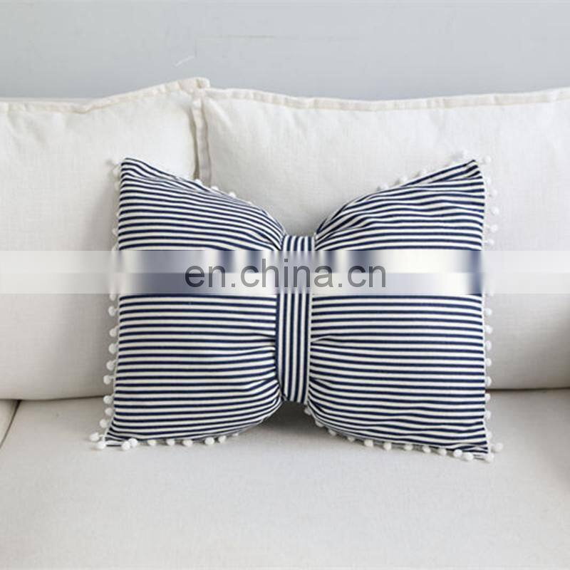 i@home INS solid color striped cute ball bow pillow bedside sofa pillow cushion cover with core