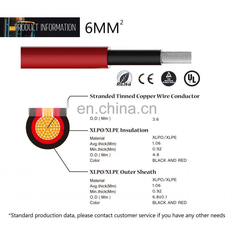 Good quality 4mm 6.0mm single core solar cable wire