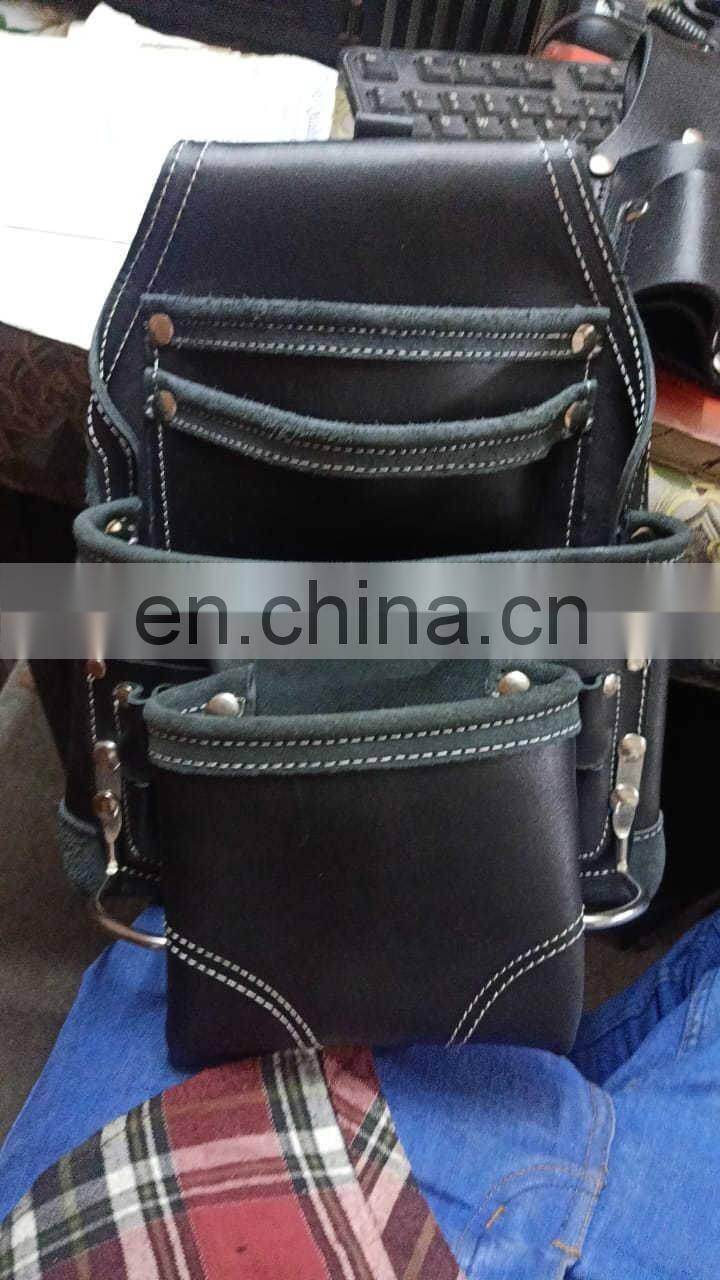 High Quality Heavy Duty Leather Tool Bag Pouch with Belt for Carpenter/ Electrician/ Handyman's Work Tool Bag pouch