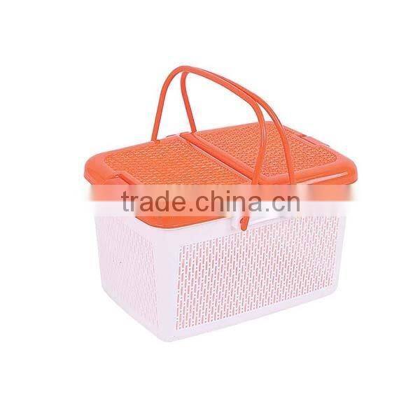 hot sale kitchenware rectanger handle pinic plastic storage basket