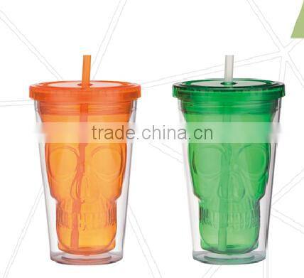 Double wall palstic skull bottle bone china mug halloween mug