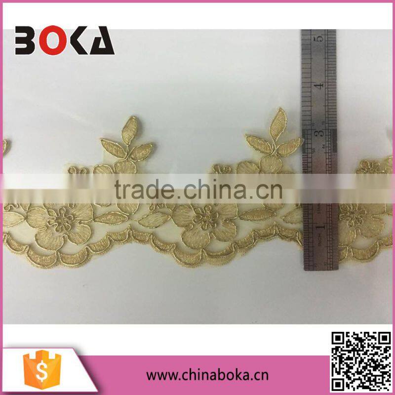 Boka 2015 Gorgeous Gold Polyester Lace Sewing Trims Flower Applique