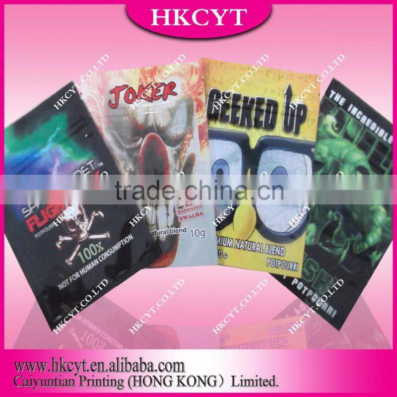 High quality PE packing bags / cheap custom printing herbal incense bag / spice smoke bag