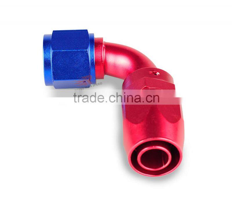 Aluminum oil cooler fitting 90 degree resuable hose end fuel line hose end fitting adaptor cutter shape blue and red 40-090-10