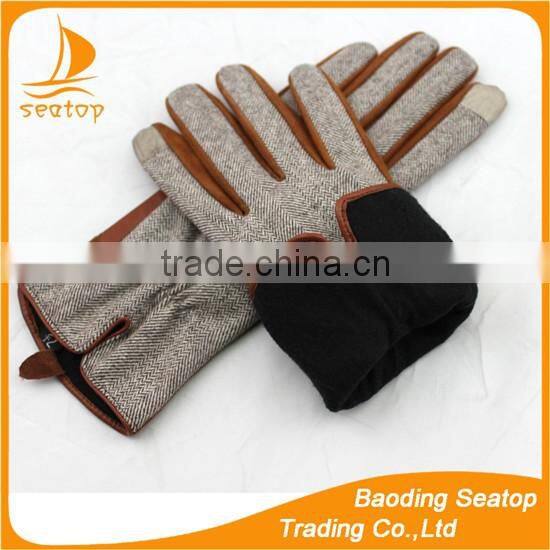 women and ladies sheep suede and Houndstooth fabric touch screen gloves