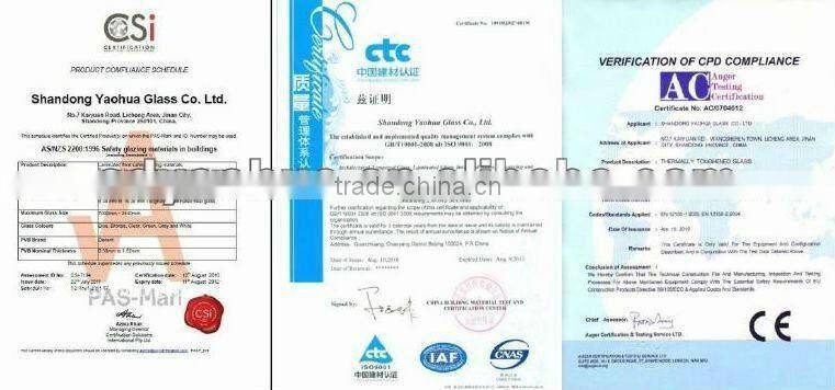 8mm Heat-soaked tempered glass door panel(CCC ISO9001 EN12150)