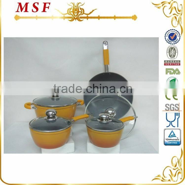 MSF with changing color 8pcs aluminum cookware set marble coating inside MSF-6716