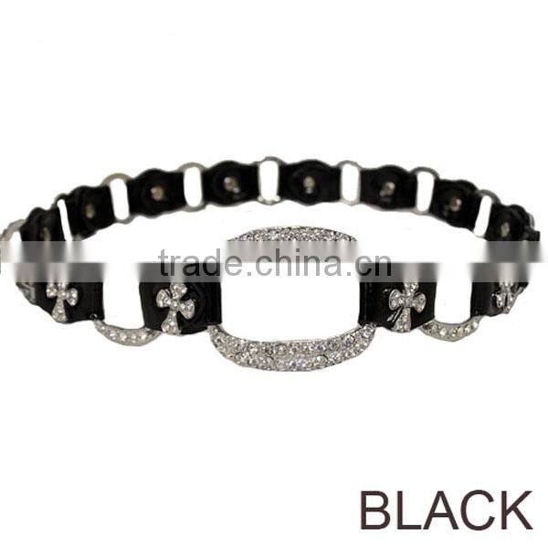 Wholesale Women's Four Line Rhinestone Leather Stud Accent Belt
