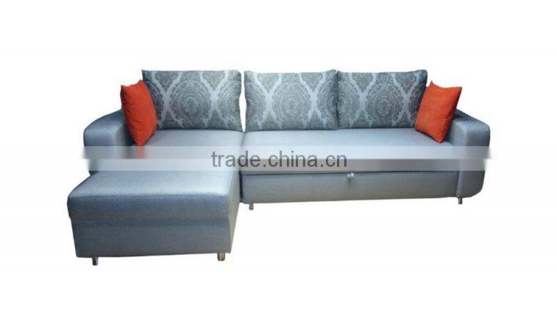 Elegant folding corner fabric sofa bed with storge