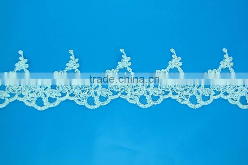 T0162 white flower garment accessories polyester applique lace trim embroidery design